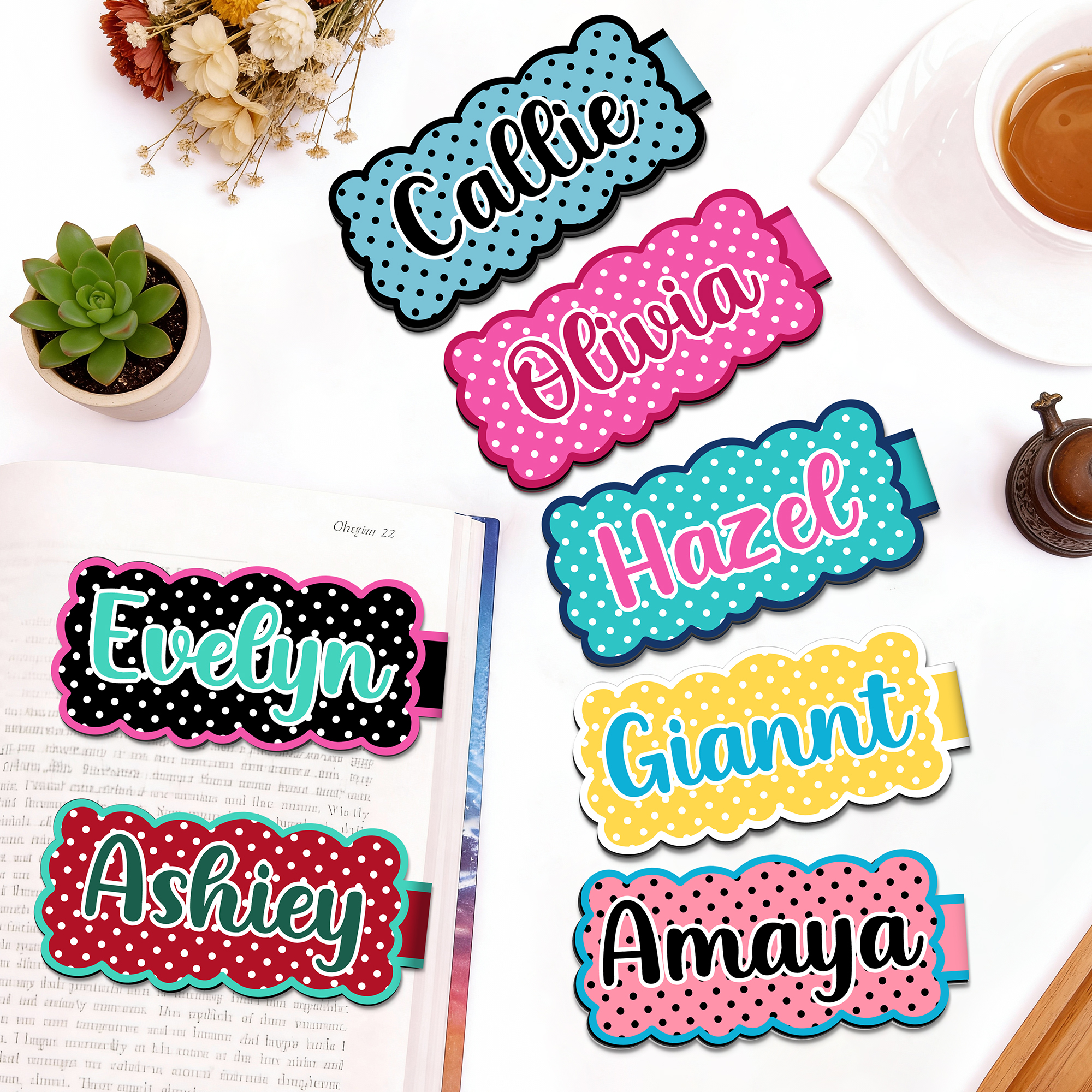 Marque-page magnétique étanche à pois personnalisé avec nom Cadeau d'anniversaire de rentrée scolaire pour les amoureux des livres et les étudiants