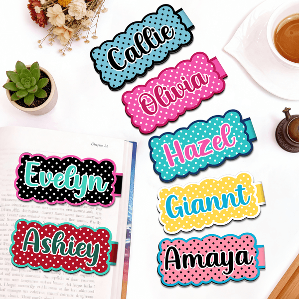 Personalised Retro Polka Dot Waterproof Magnetic Bookmark Clip with Name  Back to School Birthday Gift for Book Lovers Students