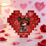 Personalized Heart Cartoon Black Character ABS Stand Building Brick Puzzles with Name Room Decor Anniversary Valentine's Day Gift for Black Couple