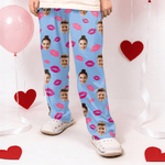 Personalised Lip Heart XOXO Design Face Photo Soft Skin-Friendly Long Pyjama Bottoms with Drawstring Valentine's Day Birthday Gift for Women Men Couples