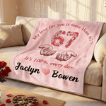 Personalized Six Seven Heart Pink Soft Throw Blanket with Name Daily Use Valentine's Day Anniversary Gift for Couple