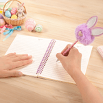 Personalized Watercolor Style Rabbit Flower Name A5 Spiral Notebook and Pom Puff Pen Set with Lined Pages Easter Gift for Boys Girls
