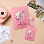 Personalized Birth Flower Birthstone PU Leather Passport Holder Luggage Tag with Name Birthday Gift for Women Friends