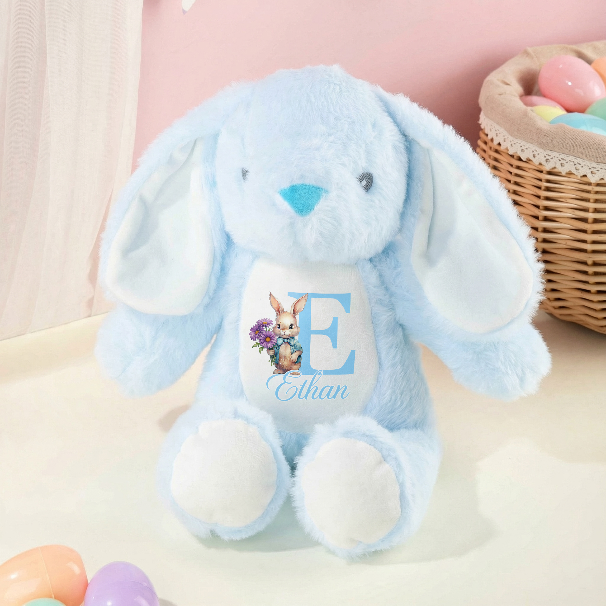 Personalized Cute Rabbit Plush Easter Bunny Stuffed Toy with Initial ...