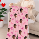 Personalised Lip Heart XOXO Design Face Photo Soft Skin-Friendly Long Pyjama Bottoms with Drawstring Valentine's Day Birthday Gift for Women Men Couples