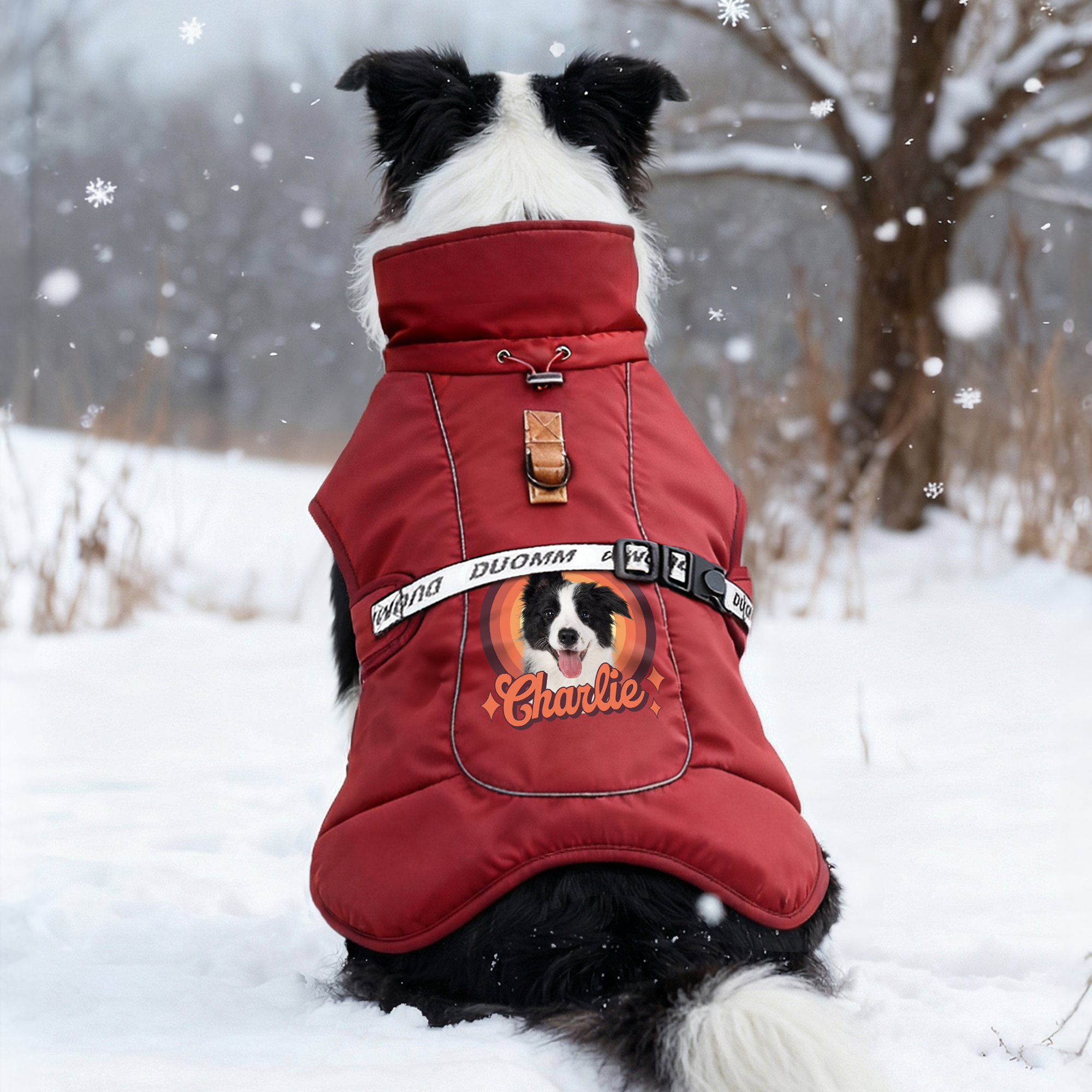 Portrait de chien personnalisé Manteau d'hiver chaud et coupe-vent avec nom Cadeau d'anniversaire pour les propriétaires d'animaux de compagnie
