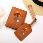 Personalized Birth Flower Birthstone PU Leather Passport Holder Luggage Tag with Name Birthday Gift for Women Friends