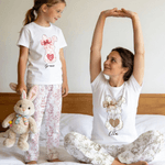 Personalised Toile De Jouy Easter Bunny Drawstring Pants Matching Lounge Pajamas Set with Name and Initial Funny Easter Holiday Gift for Family Kids