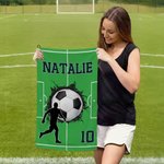 Toalla deportiva personalizada con silueta de personaje de béisbol fútbol con nombre, número y pinza para colgar Día del partido Regalo de cumpleaños para los amantes del deporte