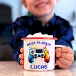 Personalized Watercolor Ink Splash Gamepad 12 oz Colored Rim Enamel Mug with Name Daily Use Birthday Gift for Kids Game Lovers