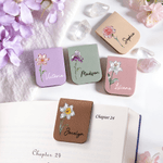 Personalised Crystal Birth Flower Magnetic PU Leather Bookmark Clip with Name Reading Birthday Gift for Book Lovers Bookworms