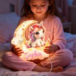 Personalized Fantasy Unicorn Dreamy Moon Clouds Acrylic LED Night Light with Name Nursery Decor Birthday Baby Shower Gift for Girls