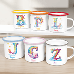 Personlig Stars Cloud Rainbow Alphabet 12 oz farget emaljekopp med navn Tilbake til skolen bursdagsgave til gutter jenter