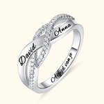 Gepersonaliseerde Gedraaide Ring van Sterling Zilver met Gegraveerde Dubbele Naam en Tekst Valentijnsdag- en Jubileumcadeau voor Koppels