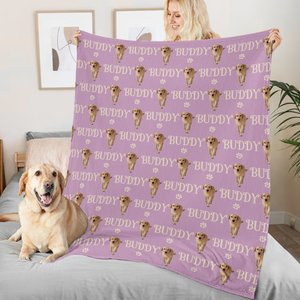 Personalised Multicolour Cute Paw Pet Photo Soft Throw Blanket with Name Home Decor Birthday Gift for Pet Owners Lovers