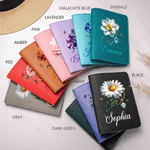 Personalized Birth Flower Birthstone PU Leather Passport Holder Luggage Tag with Name Birthday Gift for Women Friends