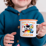 Personalized Watercolor Ink Splash Gamepad 12 oz Colored Rim Enamel Mug with Name Daily Use Birthday Gift for Kids Game Lovers