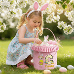 Personalised Cartoon Character Easter Basket with Name and Initial Easter Eggs Hunting Party Favor Gift for Boys Girls