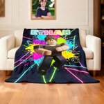 Personalized Neon Game Theme 3D Cube Style Photo Splatter Paint Soft Throw Blanket with Name Gaming Room Decor Birthday Gift for Gamer Kid