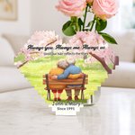 Personalised Cartoon Elderly Companion Heart-Shaped Building Brick Puzzles with Names and Year Valentine's Day Birthday Anniversary Gift for Couple