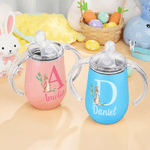 Personalisierte Osterhase 10 oz isoliert Sippy Cup mit Namen und Initialen Dual Handle Baby Dusche Geburtstag Ostern Tag Geschenk für Kleinkinder Kinder