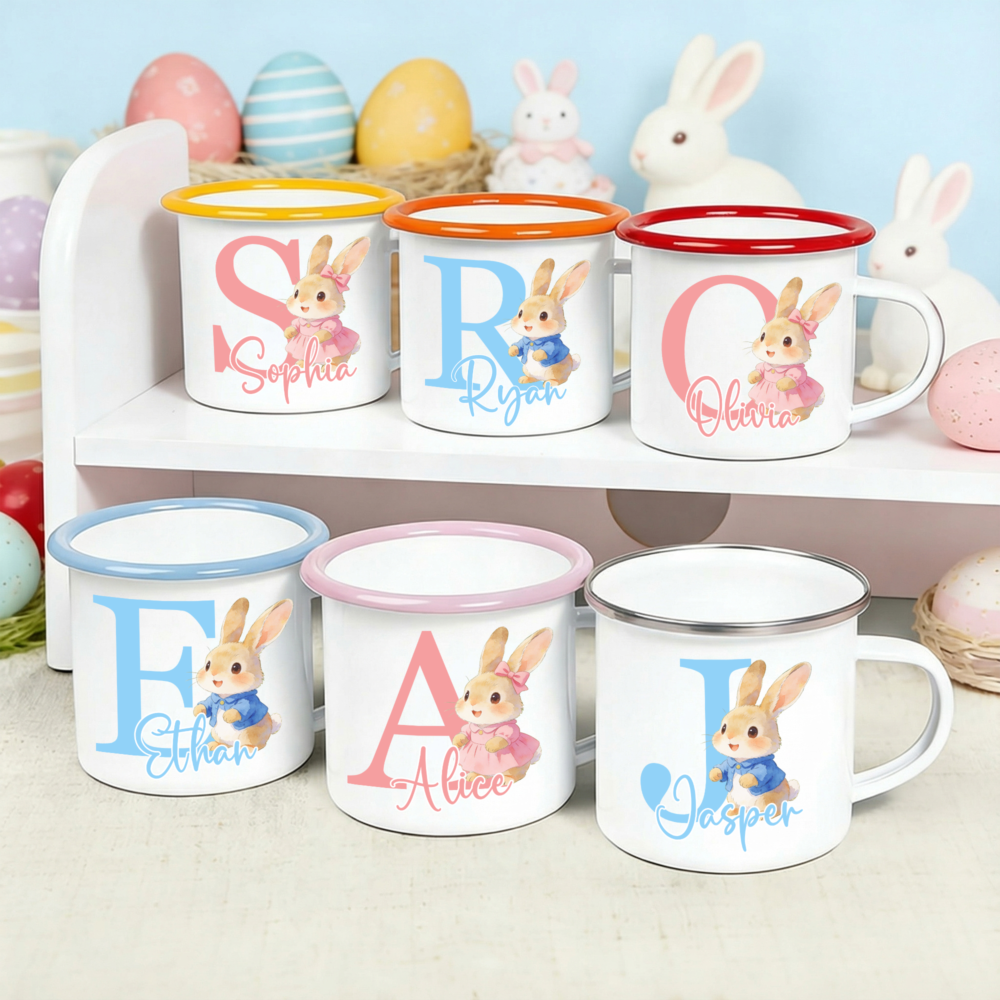 Mug en émail coloré 12 oz avec nom Cadeau d'anniversaire de Pâques pour garçons et filles