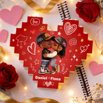Personalized Heart Cartoon Black Character ABS Stand Building Brick Puzzles with Name Room Decor Anniversary Valentine's Day Gift for Black Couple