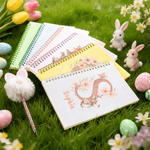 Personalized Watercolor Style Rabbit Flower Name A5 Spiral Notebook and Pom Puff Pen Set with Lined Pages Easter Gift for Boys Girls