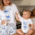 Personalised Toile De Jouy Easter Bunny Drawstring Pants Matching Lounge Pajamas Set with Name and Initial Funny Easter Holiday Gift for Family Kids