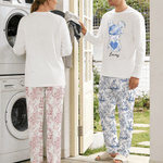 Personalised Toile De Jouy Easter Bunny Drawstring Pants Matching Lounge Pajamas Set with Name and Initial Funny Easter Holiday Gift for Family Kids