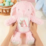Personalized Cute Rabbit Plush Easter Bunny Stuffed Toy with Initial Name and Birth Flower Easter Gift for Newborns Kids