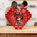 Personalized Heart Cartoon Black Character ABS Stand Building Brick Puzzles with Name Room Decor Anniversary Valentine's Day Gift for Black Couple