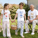 Personalised Toile De Jouy Easter Bunny Drawstring Pants Matching Lounge Pajamas Set with Name and Initial Funny Easter Holiday Gift for Family Kids