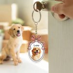 Personlig flerfärgad båge oljemålning och akvarellstil husdjur foto nyckelring med namn födelsedag jubileumsgåva för husdjursägare