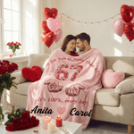 Personalized Six Seven Heart Pink Soft Throw Blanket with Name Daily Use Valentine's Day Anniversary Gift for Couple