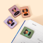 Personalised Cute Cartoon Black Girl PU Leather Magnetic Bookmark Clip with Name Back-To-School Birthday Gift for Girls