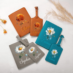 Personalized Birth Flower Birthstone PU Leather Passport Holder Luggage Tag with Name Birthday Gift for Women Friends
