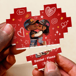 Personalized Heart Cartoon Black Character ABS Stand Building Brick Puzzles with Name Room Decor Anniversary Valentine's Day Gift for Black Couple