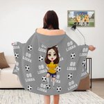 Personalized Multicolor Soccer Cartoon Character Soft Hooded Blanket with Name and Number Game Day Team Birthday Gift for Soccer Lovers