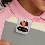 Personalised Cute Cartoon Black Girl PU Leather Magnetic Bookmark Clip with Name Back-To-School Birthday Gift for Girls