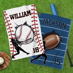 Toalla deportiva personalizada con silueta de personaje de béisbol fútbol con nombre, número y pinza para colgar Día del partido Regalo de cumpleaños para los amantes del deporte