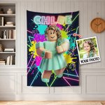 Personalized Neon Game Theme 3D Cube Style Photo Splatter Paint Soft Throw Blanket with Name Gaming Room Decor Birthday Gift for Gamer Kid