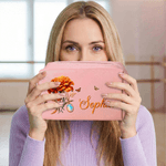 Personlig mångfärgad ädelsten Födelseblomma PU läder sminkväska med namn och dragkedja Resväskor Födelsedagspresent för kvinnor