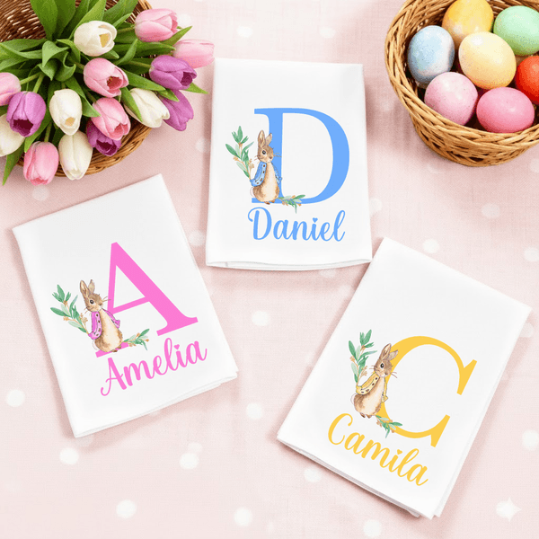 Personalized Peter Rabbit Linen Napkin with Name and Initial Table Decoration Easter Gift for Family Friends