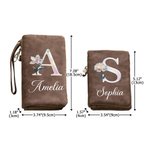 Personalized Pearl Laser Birth Flower PU Leather Folded Wristlet Wallet with Name and Multiple Card Slots Birthday Anniversary Gift for Women