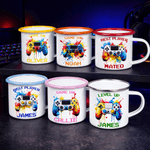 Personalized Watercolor Ink Splash Gamepad 12 oz Colored Rim Enamel Mug with Name Daily Use Birthday Gift for Kids Game Lovers