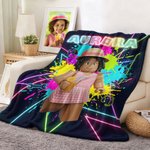 Personalized Neon Game Theme 3D Cube Style Photo Splatter Paint Soft Throw Blanket with Name Gaming Room Decor Birthday Gift for Gamer Kid