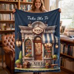 Personalized Take Me To Bookstore Soft Throw Blanket with Name Home Decor Birthday Gift for Book Lovers Bookworms