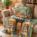Personalized Take Me To Bookstore Soft Throw Blanket with Name Home Decor Birthday Gift for Book Lovers Bookworms