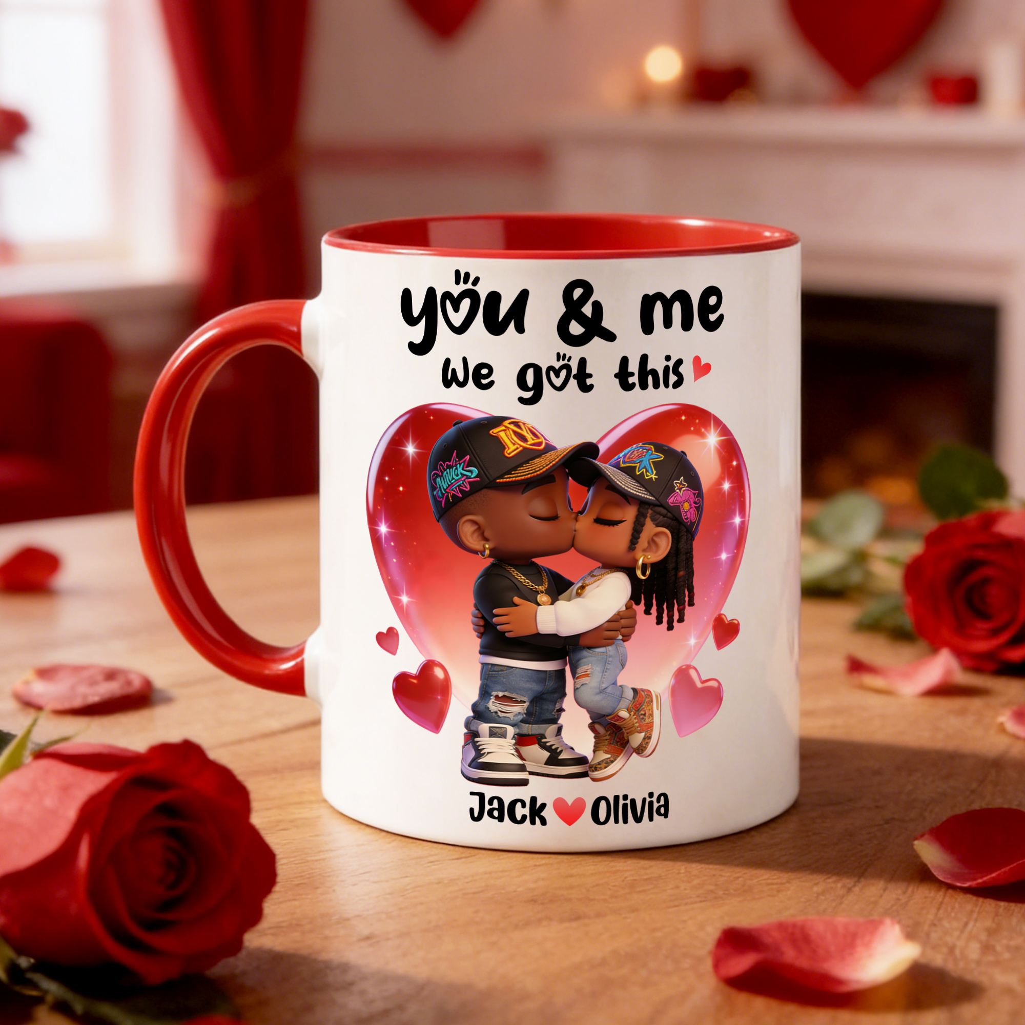 Tasse à café en céramique noire personnalisée avec nom Utilisation quotidienne Cadeau de mariage pour couple à la Saint-Valentin